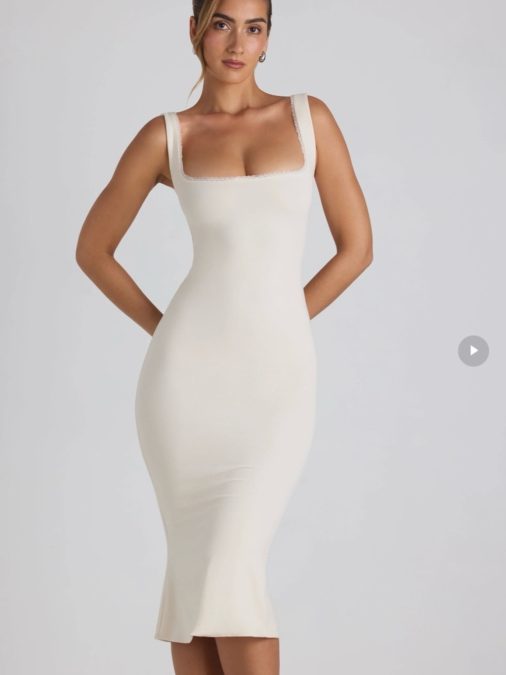 Oh Polly Women's Cream Square-Neck Bodycon Dress With Lace Trim